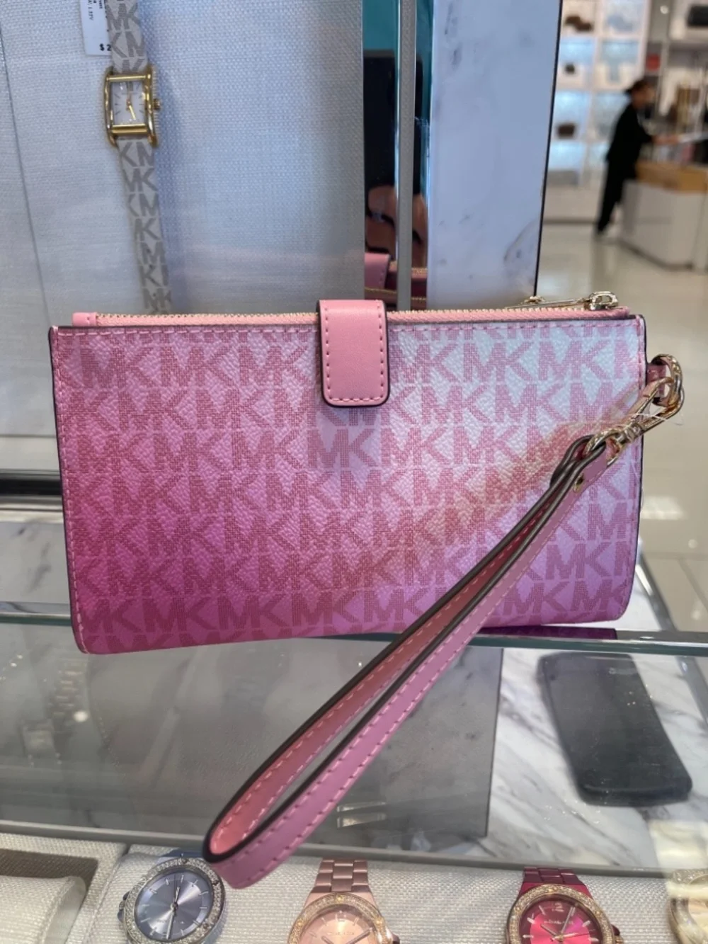 MICHAEL KORS Jet Set Large Double Zip Ombré Signature Logo Wristlet Phone Holder